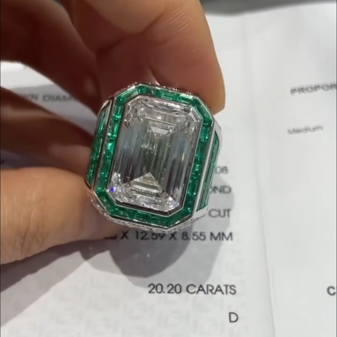20ct Emerald Cut Emerald Sterling Silver Handmade Ring