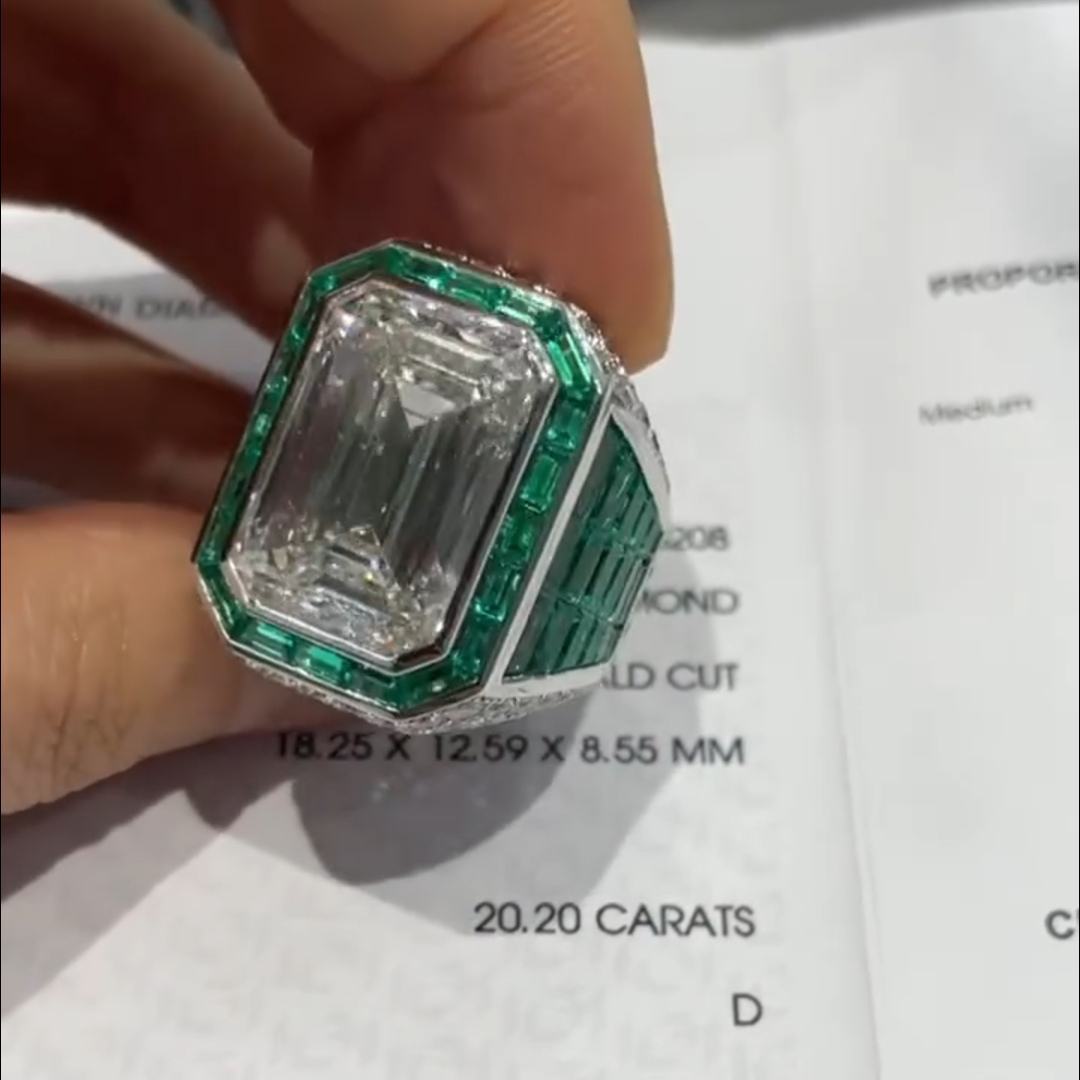 20ct Emerald Cut Emerald Sterling Silver Handmade Ring