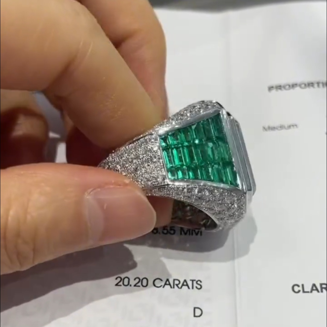 20ct Emerald Cut Emerald Sterling Silver Handmade Ring