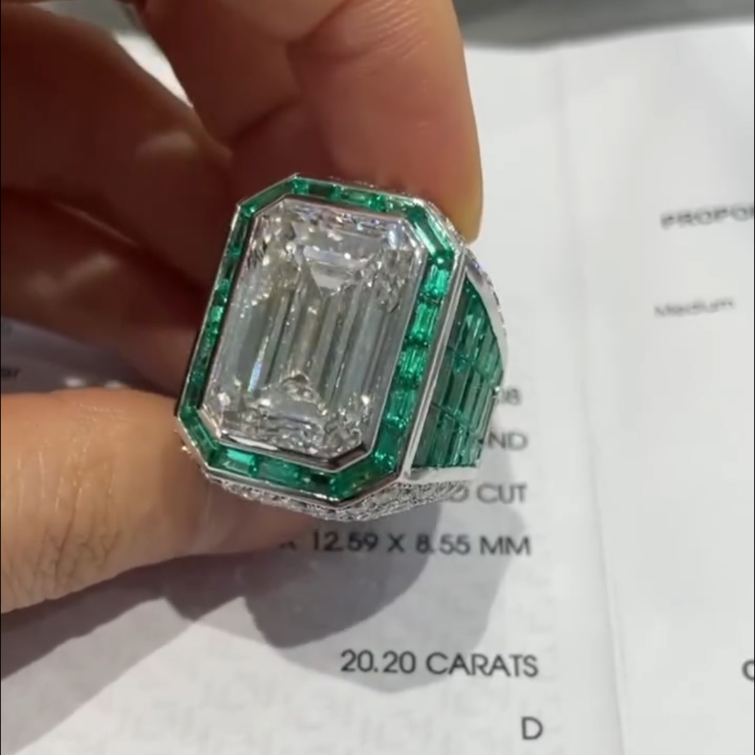 20ct Emerald Cut Emerald Sterling Silver Handmade Ring