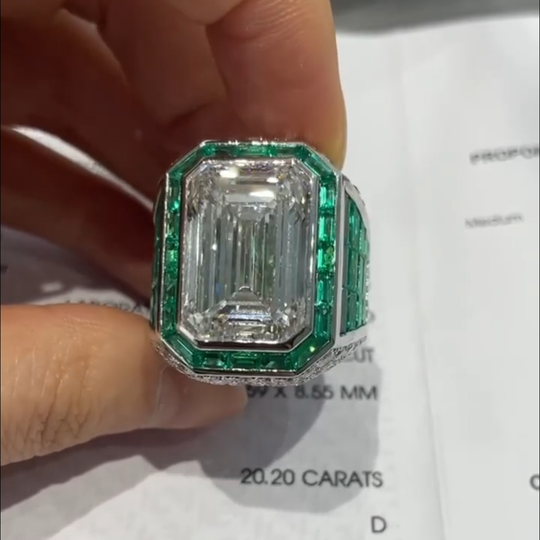 20ct Emerald Cut Emerald Sterling Silver Handmade Ring