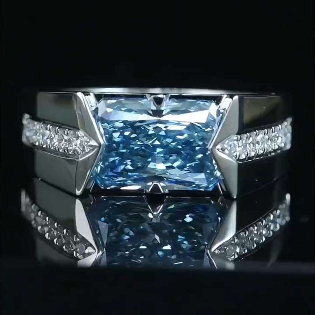 5ct Princess Cut Aqua Blue Diamond Handmade Sterling Silver Ring