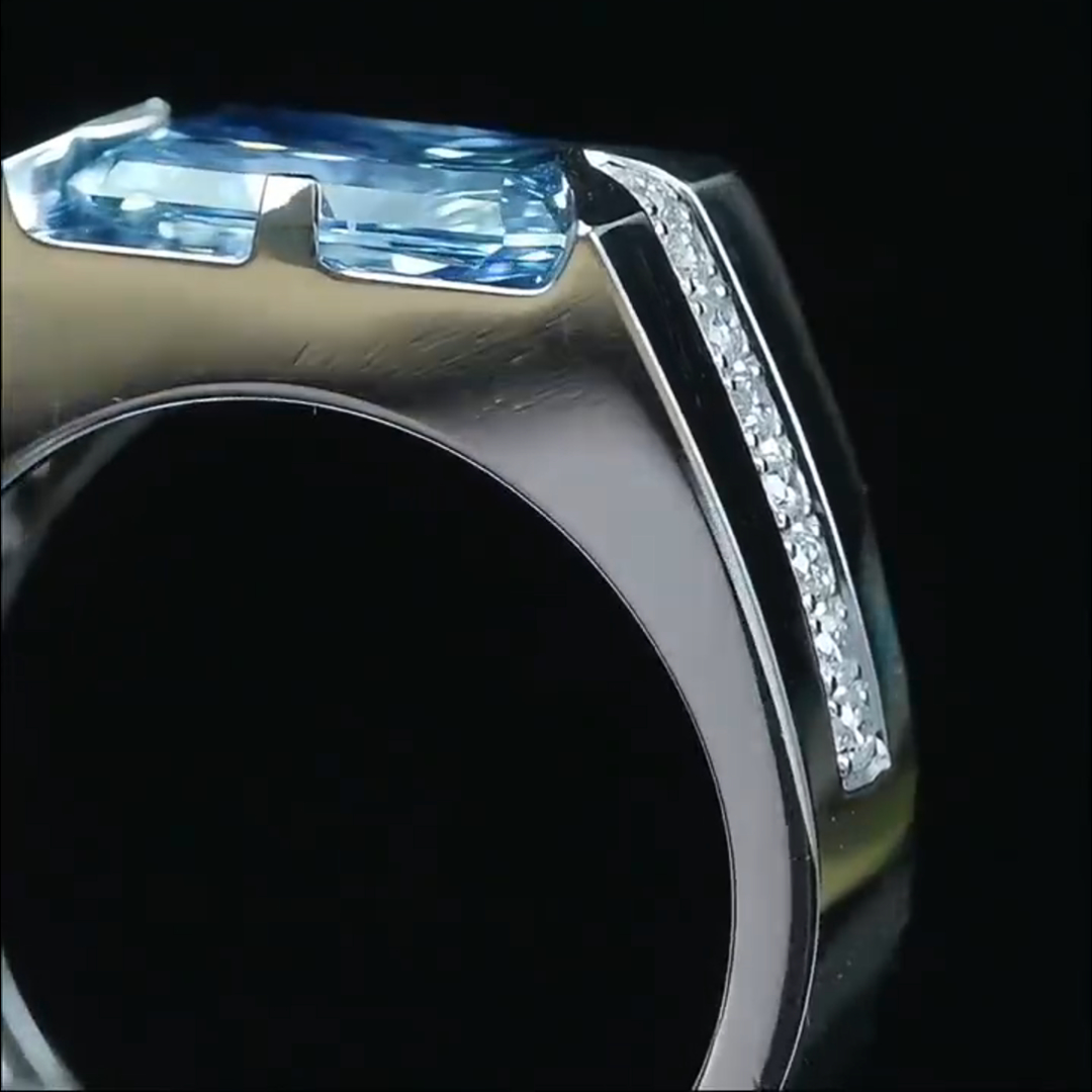 5ct Princess Cut Aqua Blue Diamond Handmade Sterling Silver Ring