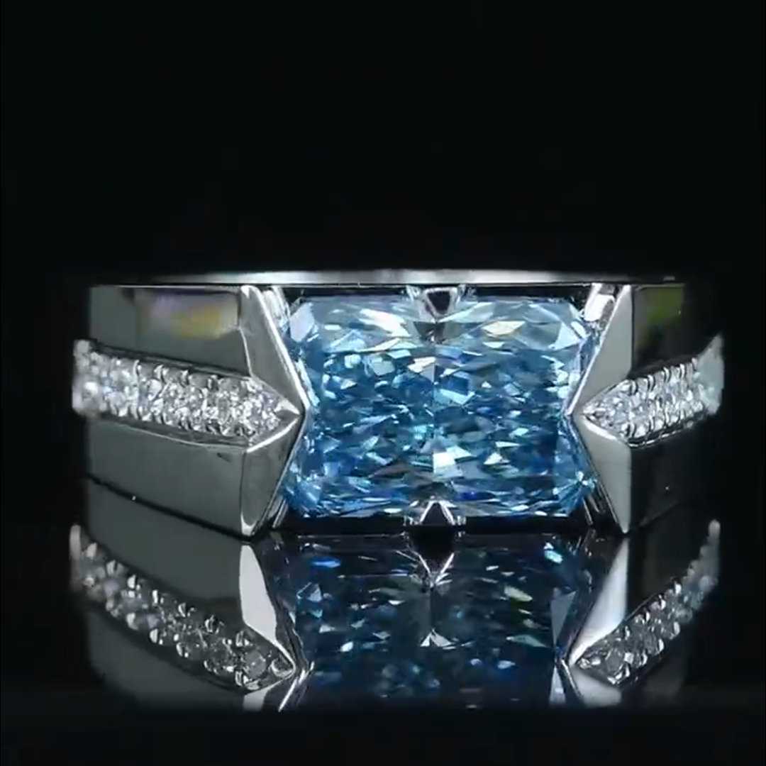 5ct Princess Cut Aqua Blue Diamond Handmade Sterling Silver Ring