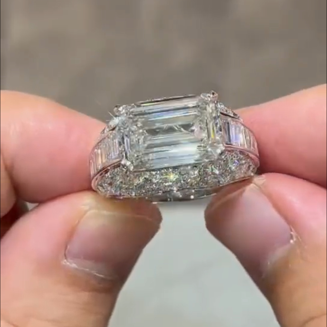 8ct Emerald Cut Diamond Handmade Sterling Silver Ring