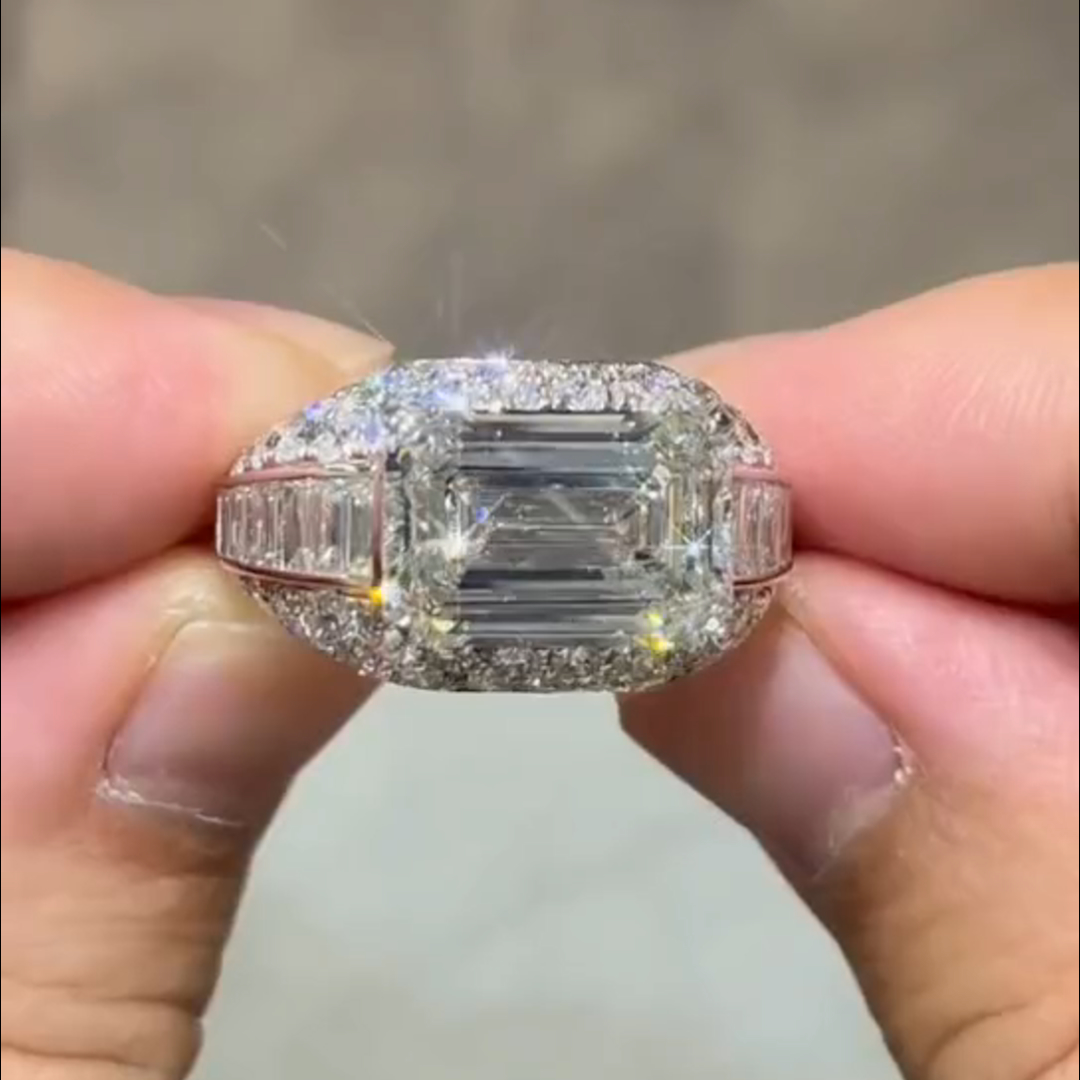 8ct Emerald Cut Diamond Handmade Sterling Silver Ring