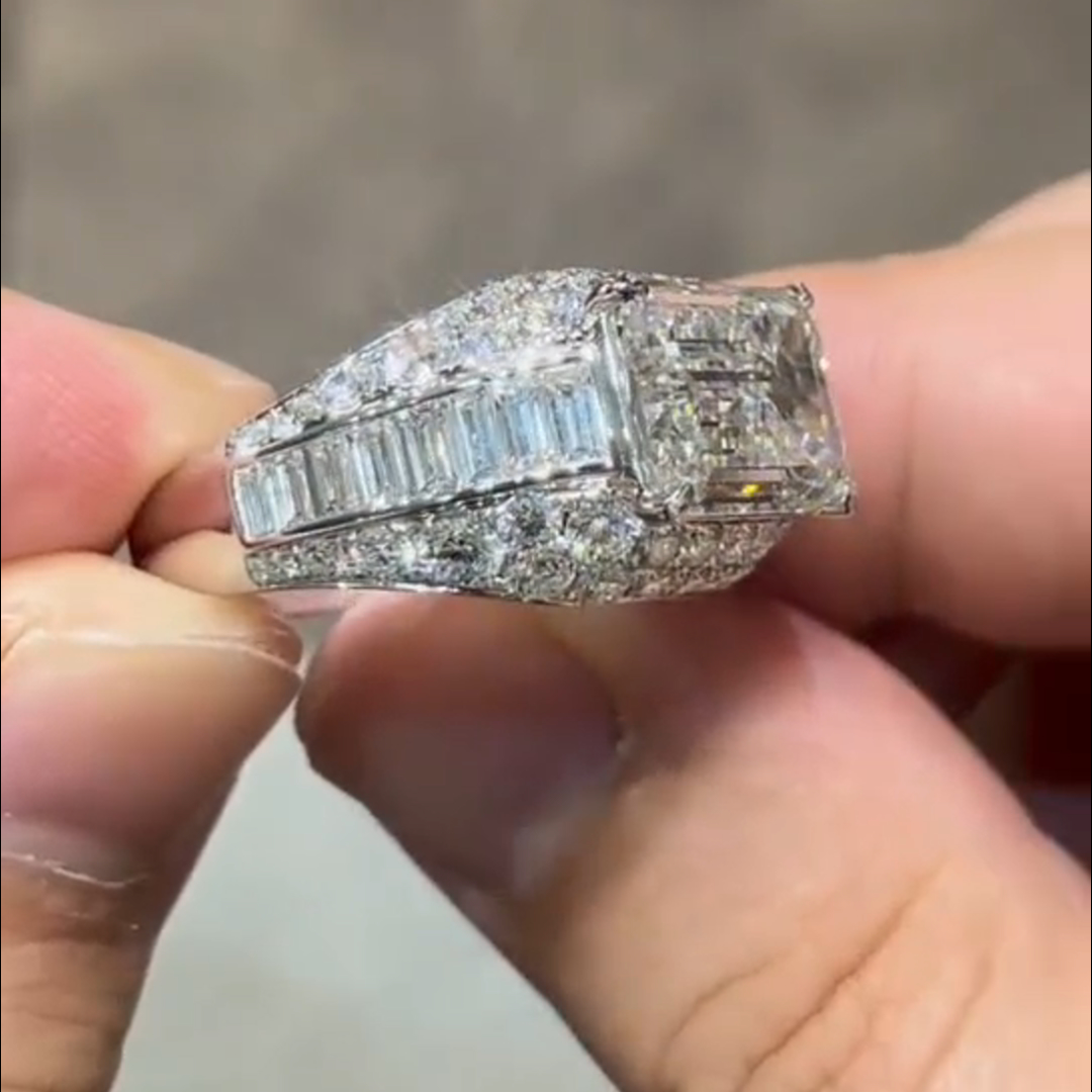 8ct Emerald Cut Diamond Handmade Sterling Silver Ring