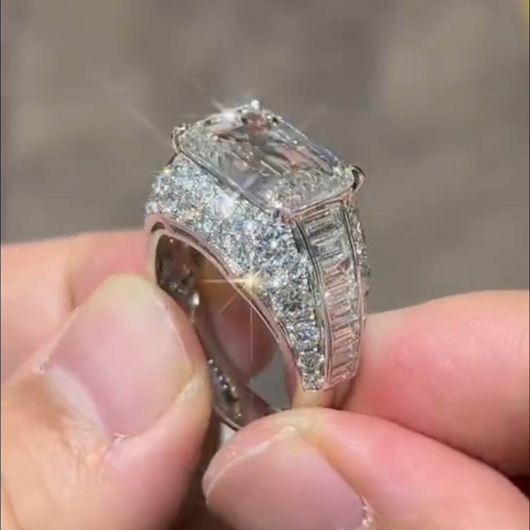 8ct Emerald Cut Diamond Handmade Sterling Silver Ring