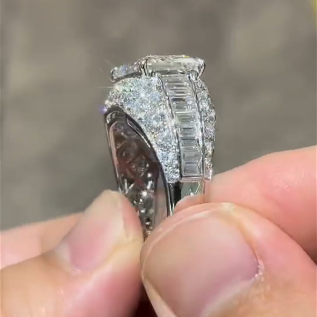 8ct Emerald Cut Diamond Handmade Sterling Silver Ring