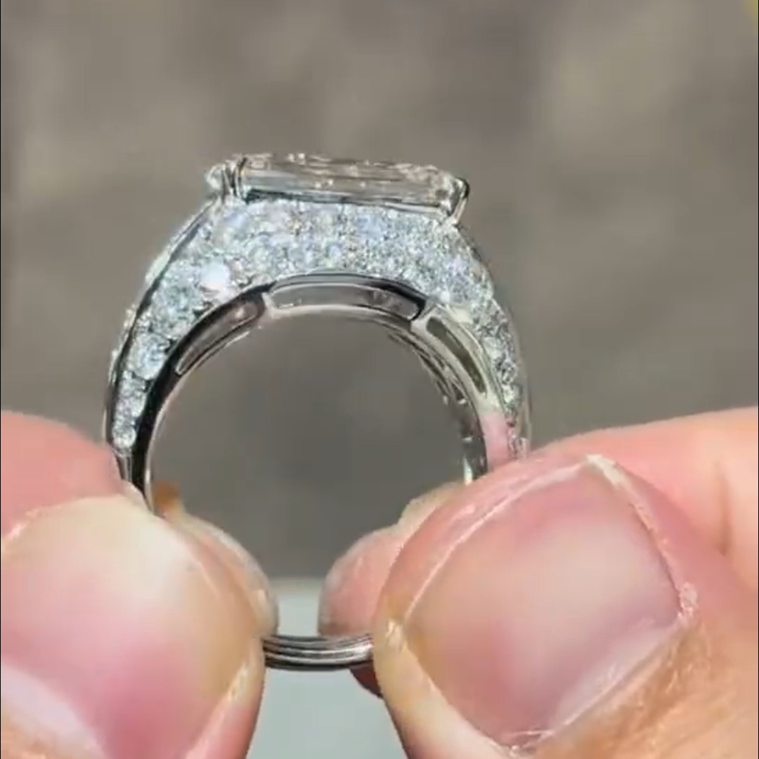 8ct Emerald Cut Diamond Handmade Sterling Silver Ring