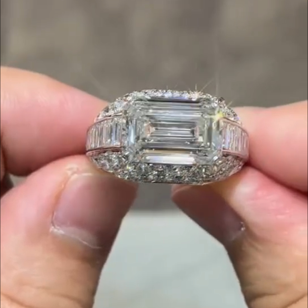 8ct Emerald Cut Diamond Handmade Sterling Silver Ring