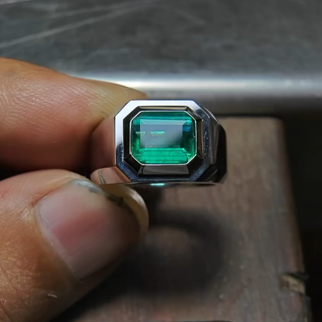 3ct Emerald Cut Emerald Sterling Silver Ring