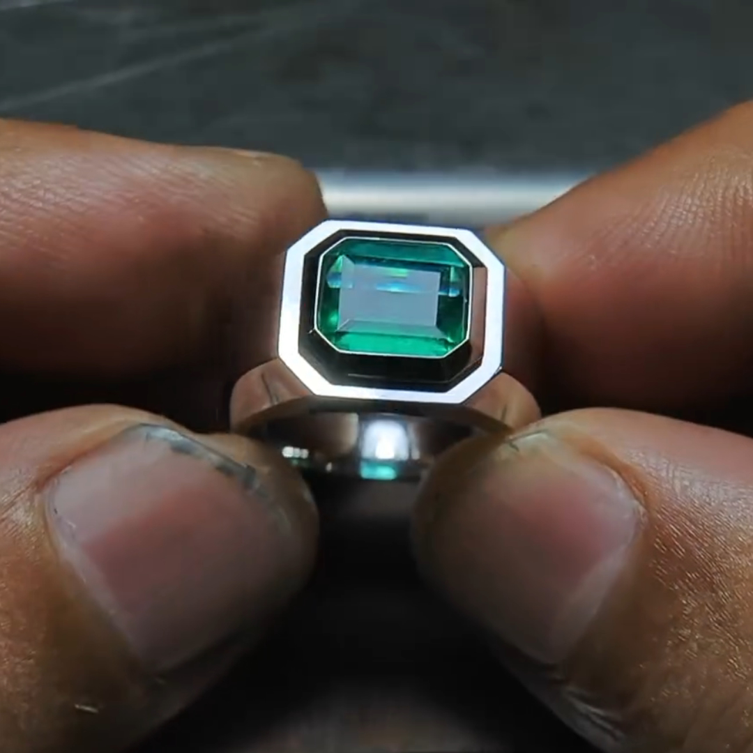 3ct Emerald Cut Emerald Sterling Silver Ring