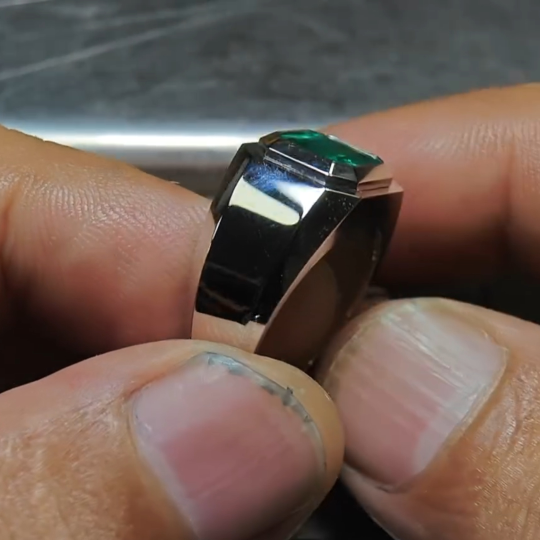 3ct Emerald Cut Emerald Sterling Silver Ring
