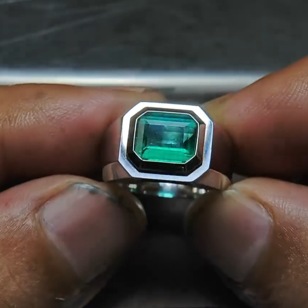 3ct Emerald Cut Emerald Sterling Silver Ring
