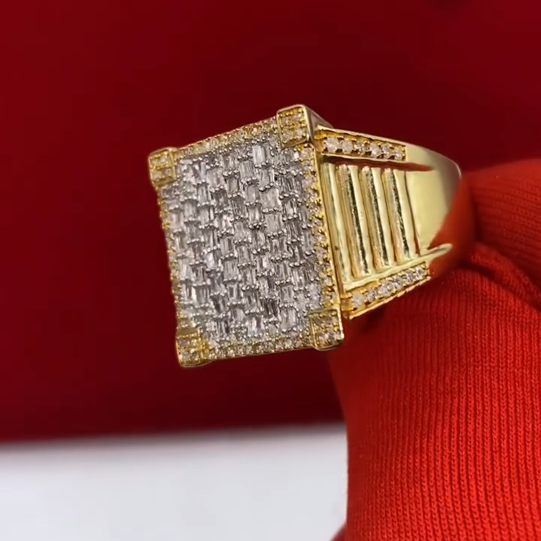 3ct Cushion-cut Zircon Sterling Silver Plated Yellow Gold Handmade Ring