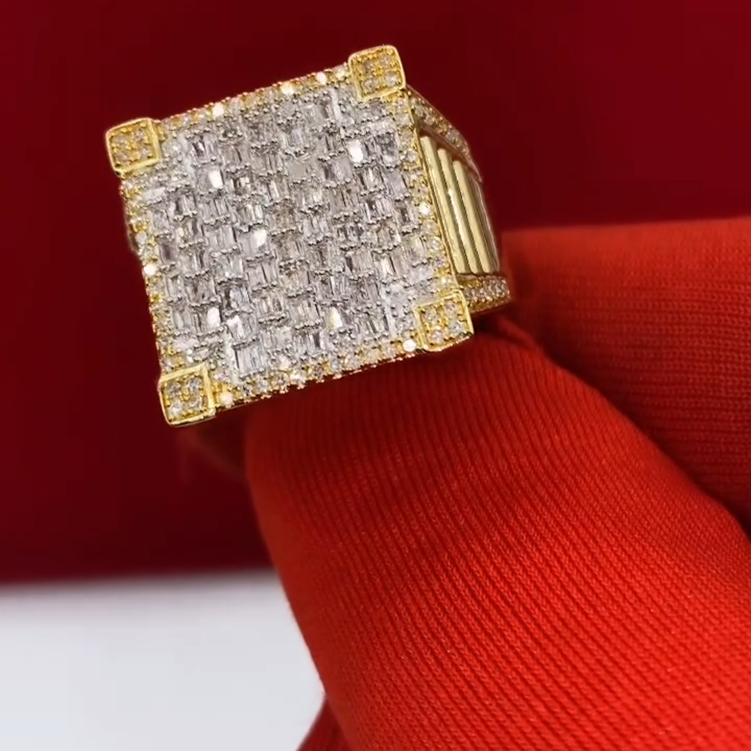 3ct Cushion-cut Zircon Sterling Silver Plated Yellow Gold Handmade Ring