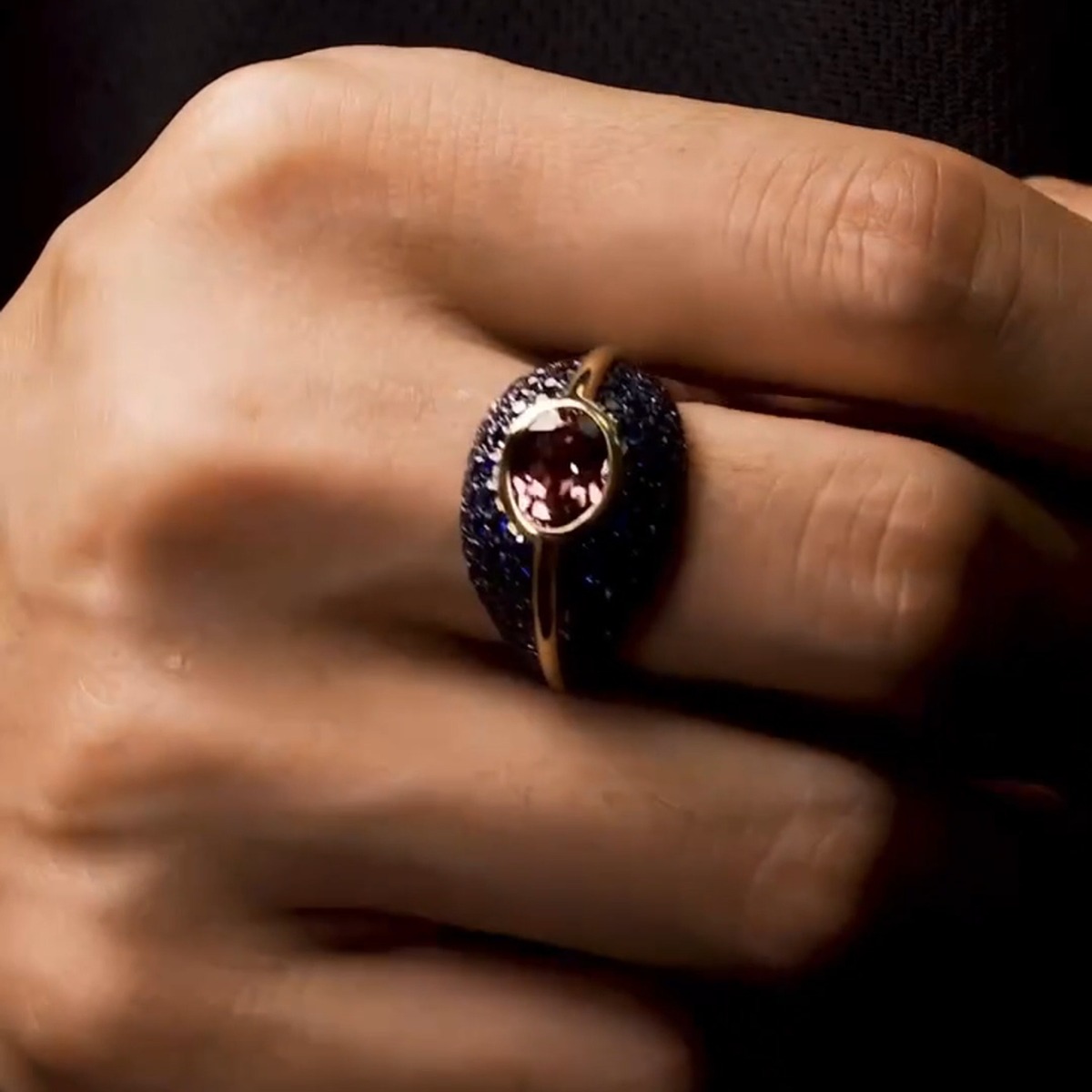 5ct Oval-cut Pink Zircon And Sapphire Handmade Sterling Silver And Yellow Gold Plated Ring