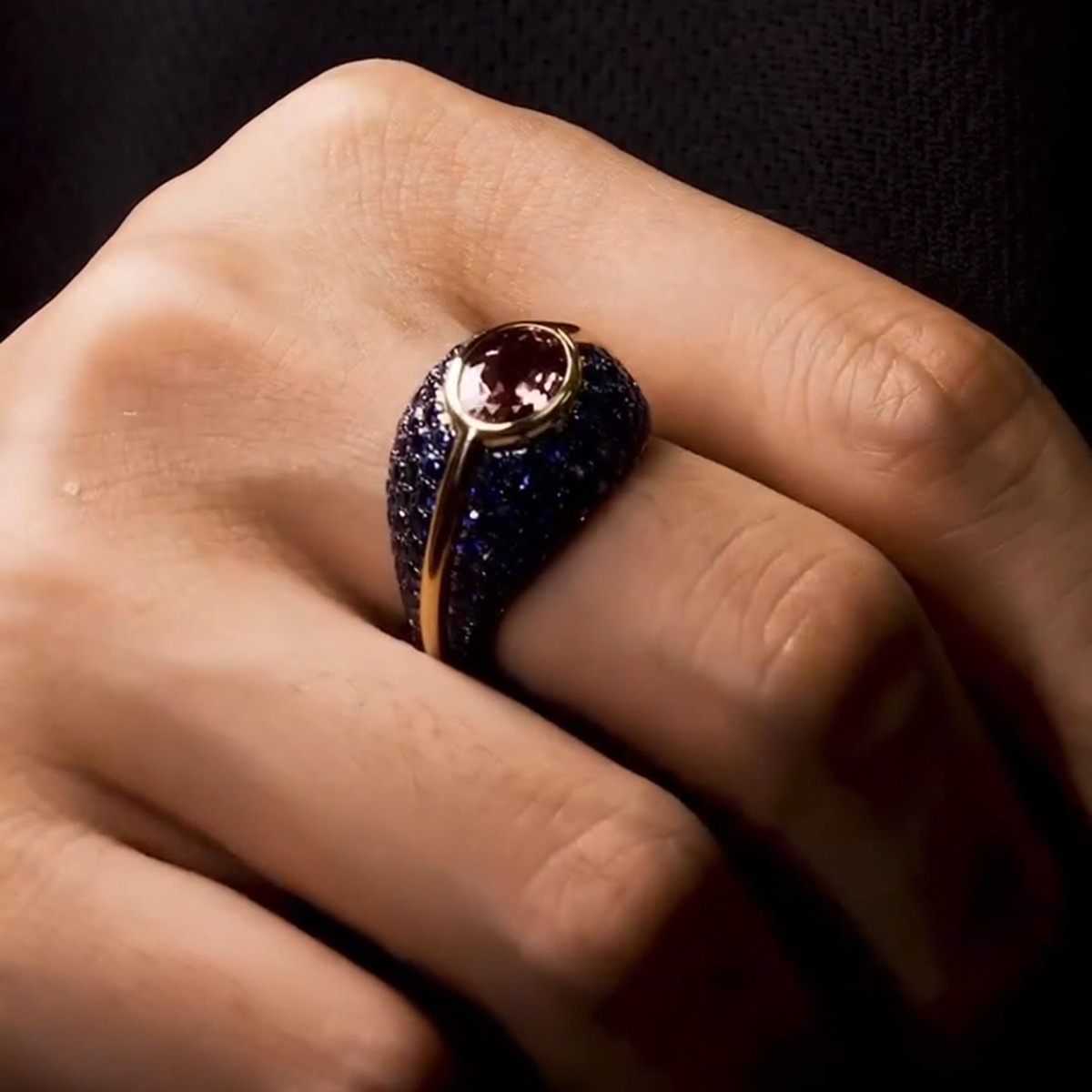 5ct Oval-cut Pink Zircon And Sapphire Handmade Sterling Silver And Yellow Gold Plated Ring