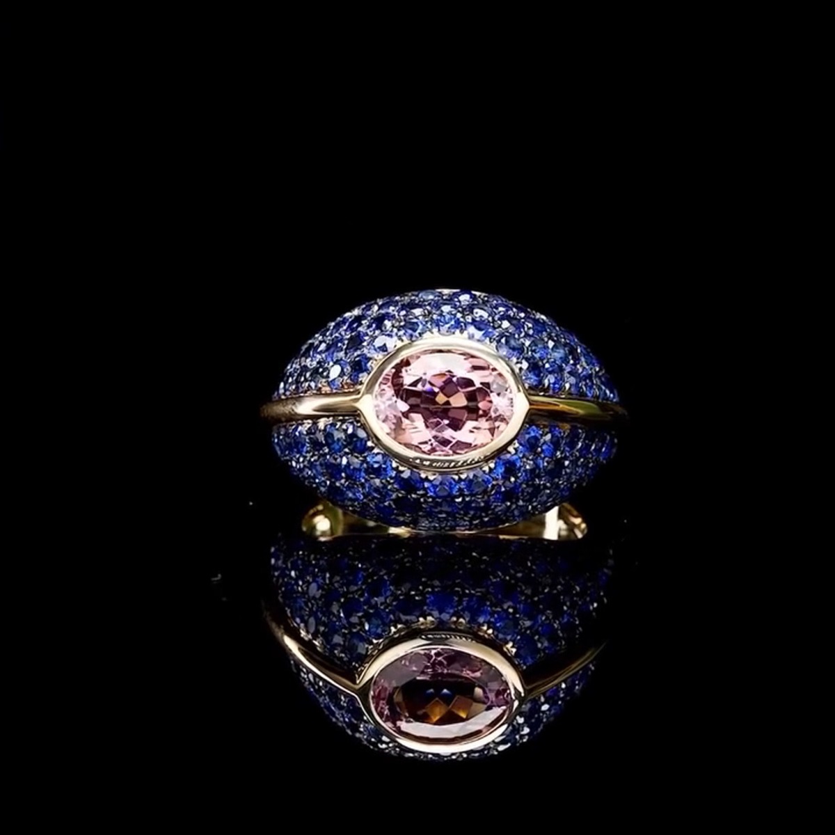 5ct Oval-cut Pink Zircon And Sapphire Handmade Sterling Silver And Yellow Gold Plated Ring