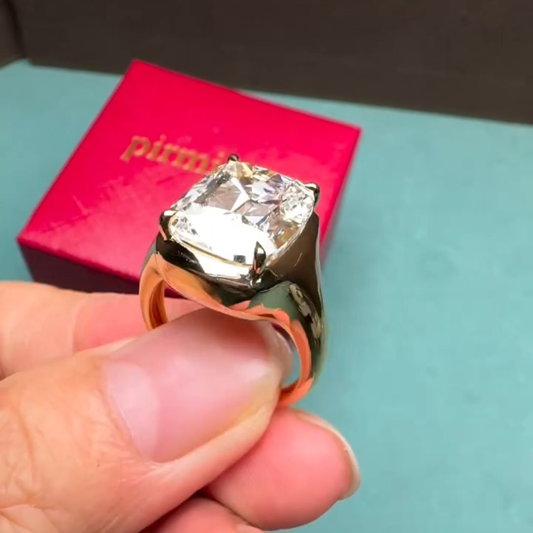 3ct Princess-cut Zircon Sterling Silver Plated With Yellow Gold Handmade Ring