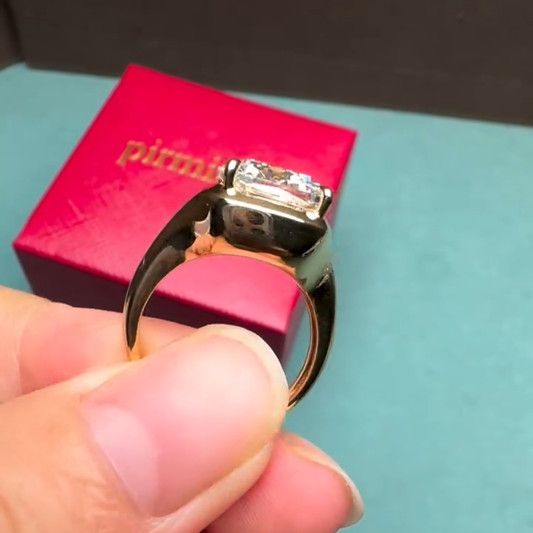 3ct Princess-cut Zircon Sterling Silver Plated With Yellow Gold Handmade Ring