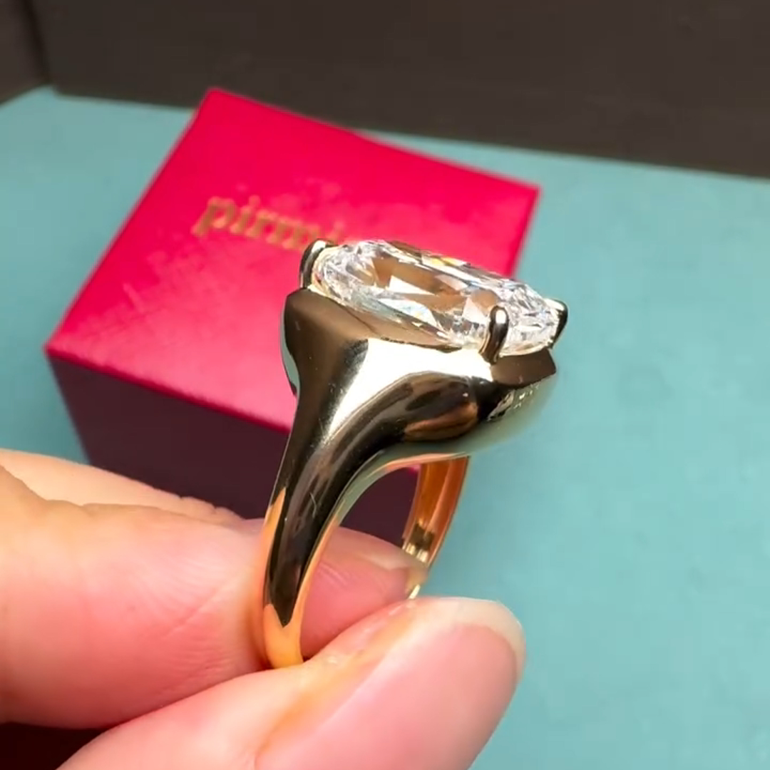 3ct Princess-cut Zircon Sterling Silver Plated With Yellow Gold Handmade Ring