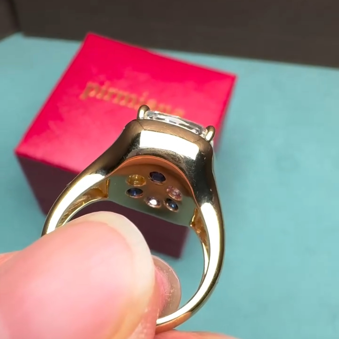 3ct Princess-cut Zircon Sterling Silver Plated With Yellow Gold Handmade Ring