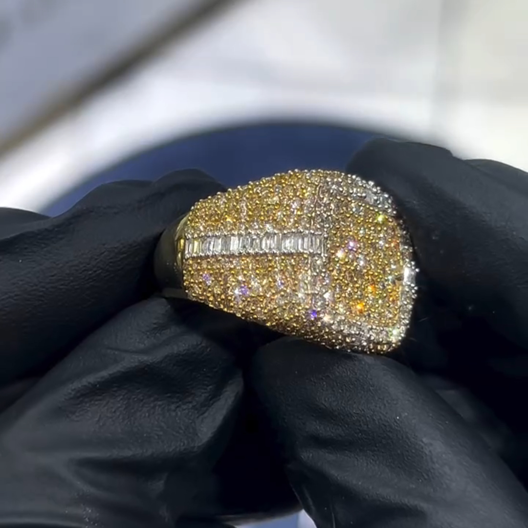 4ct Round-cut Zircon Sterling Silver Plated With Yellow Gold Handmade Ring