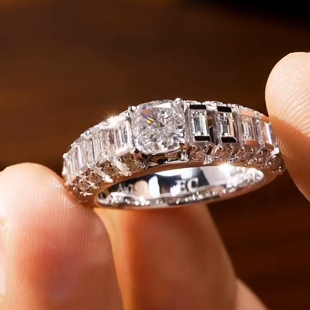 3ct Princess Cut Zirconia Sterling Silver Handmade Ring