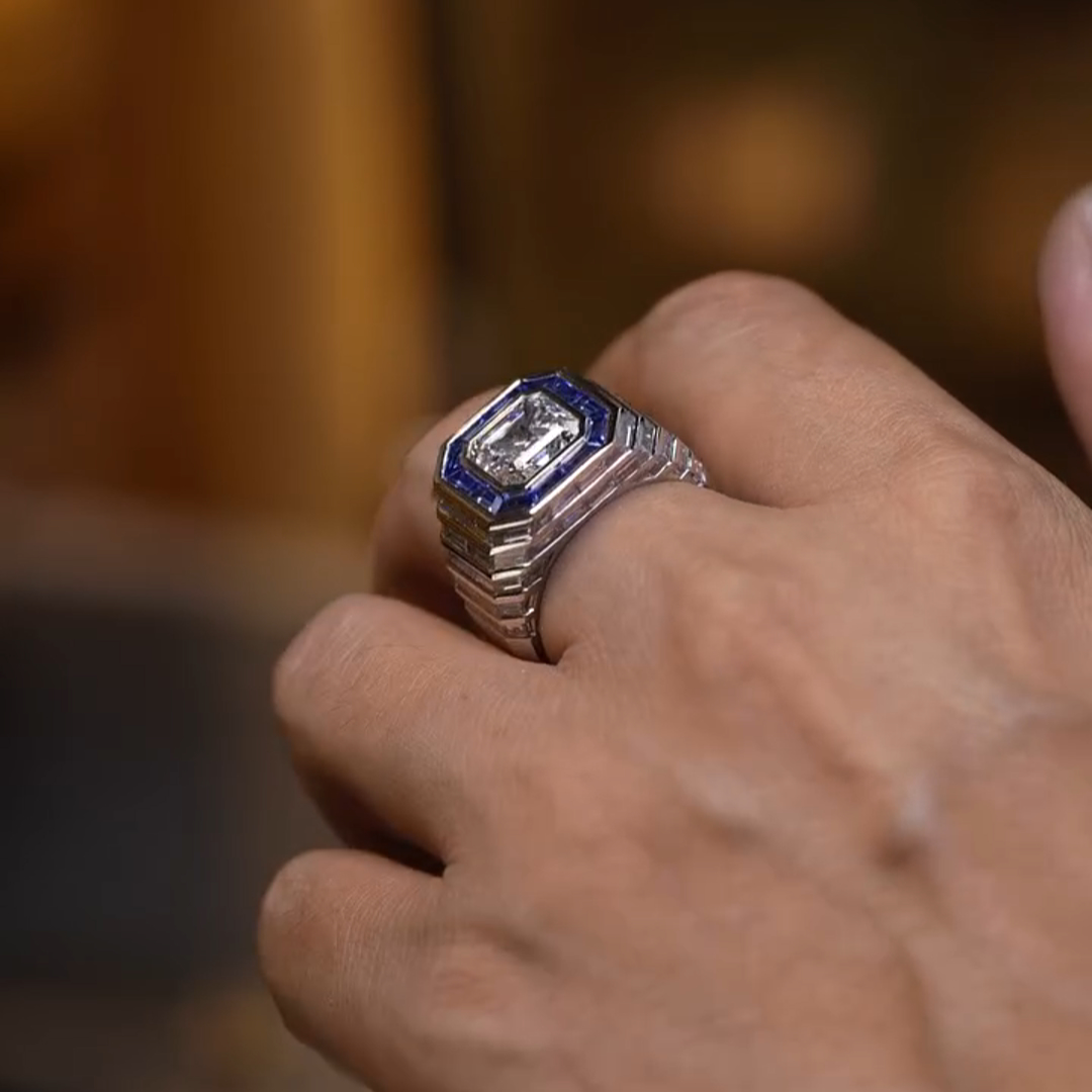 5ct Cushion-cut Zircon And Sapphire Sterling Silver Handmade Ring