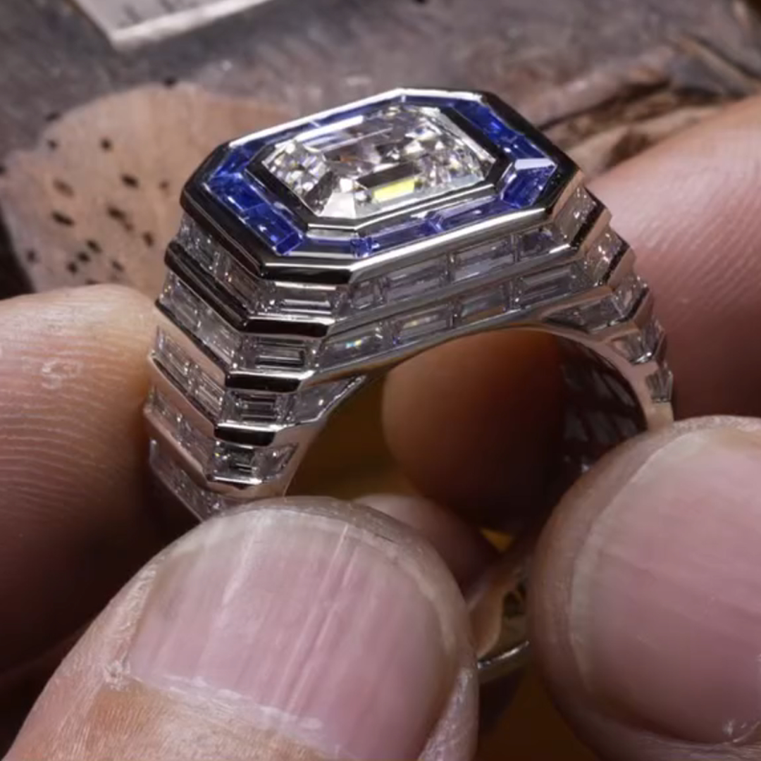 5ct Cushion-cut Zircon And Sapphire Sterling Silver Handmade Ring