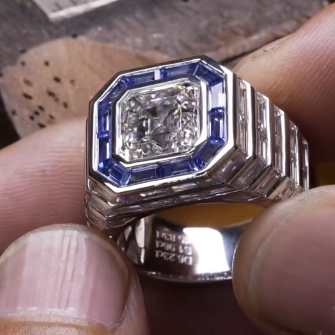 5ct Cushion-cut Zircon And Sapphire Sterling Silver Handmade Ring