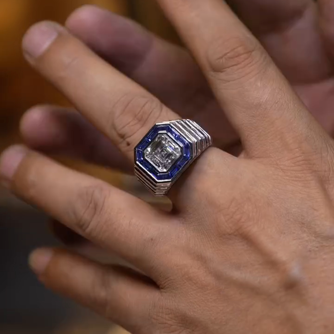 5ct Cushion-cut Zircon And Sapphire Sterling Silver Handmade Ring