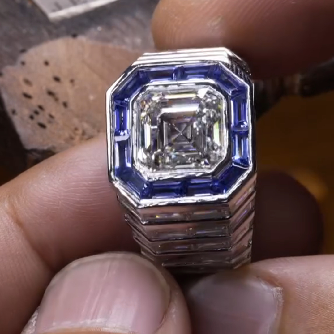 5ct Cushion-cut Zircon And Sapphire Sterling Silver Handmade Ring