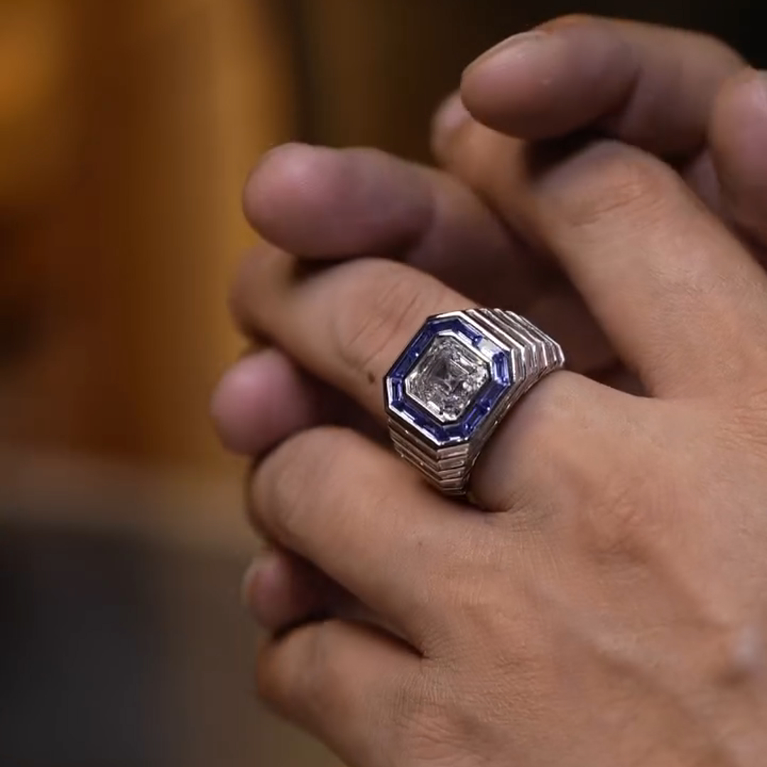 5ct Cushion-cut Zircon And Sapphire Sterling Silver Handmade Ring