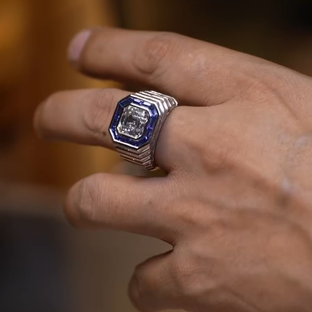 5ct Cushion-cut Zircon And Sapphire Sterling Silver Handmade Ring