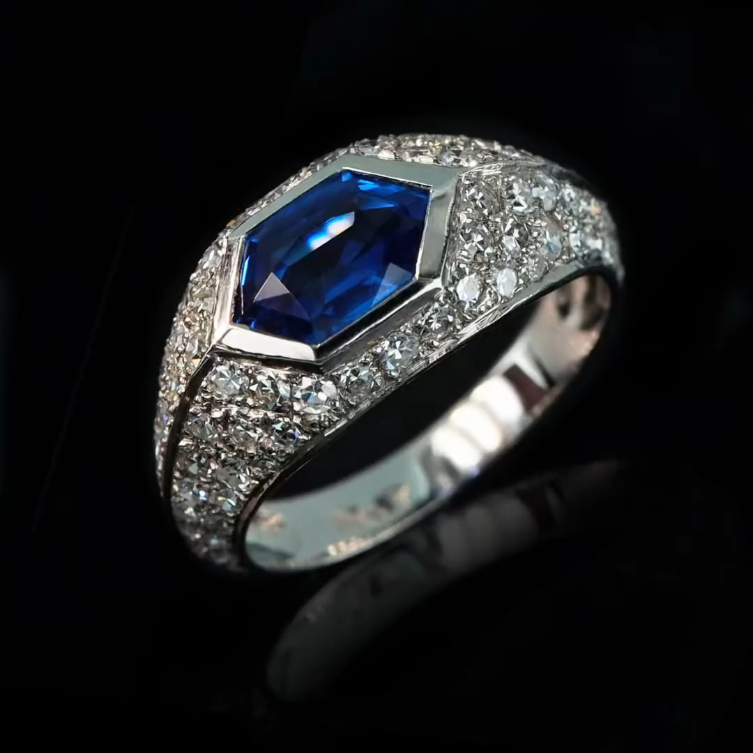 2.5ct Hexagonal Cut Sapphire Sterling Silver Handmade Ring