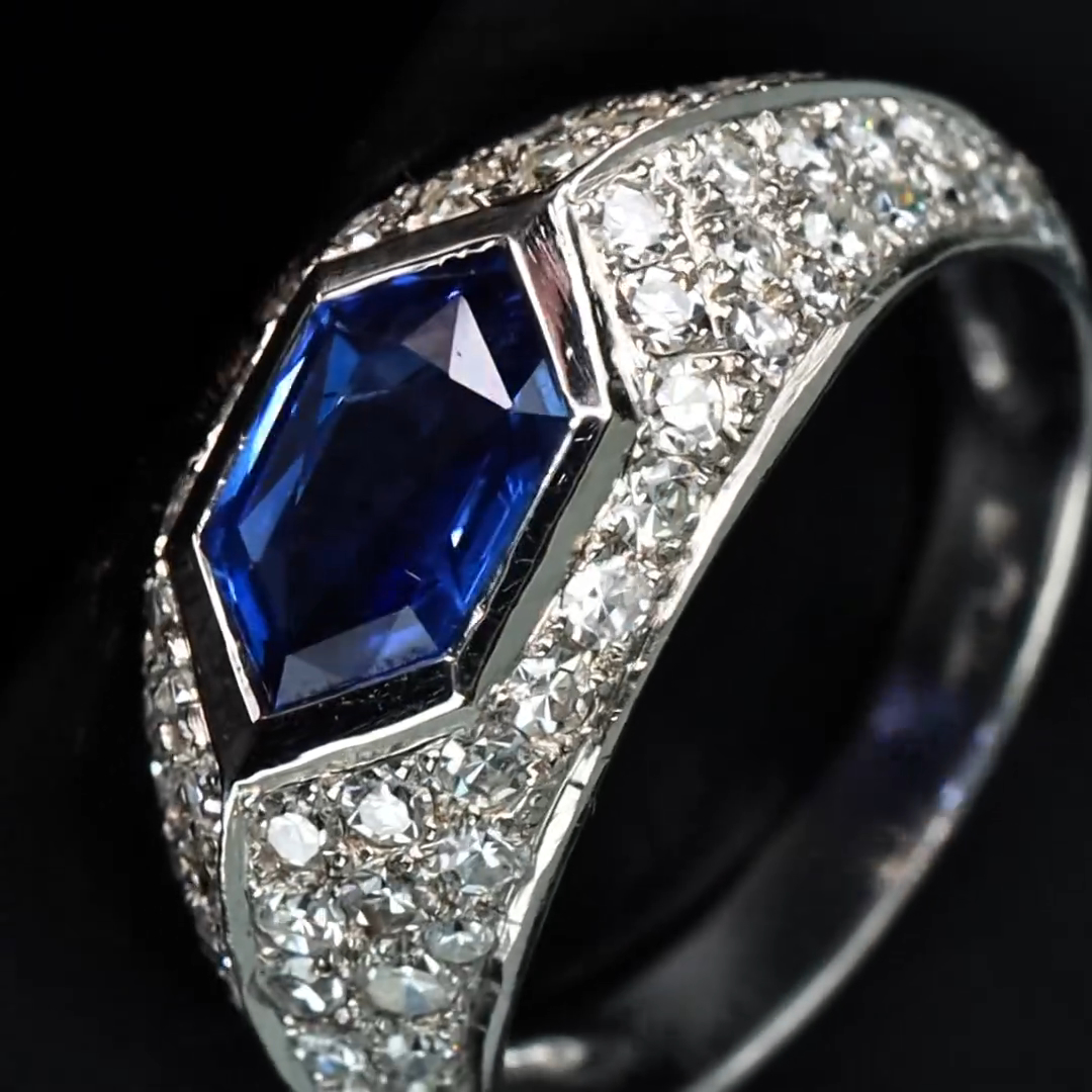 2.5ct Hexagonal Cut Sapphire Sterling Silver Handmade Ring