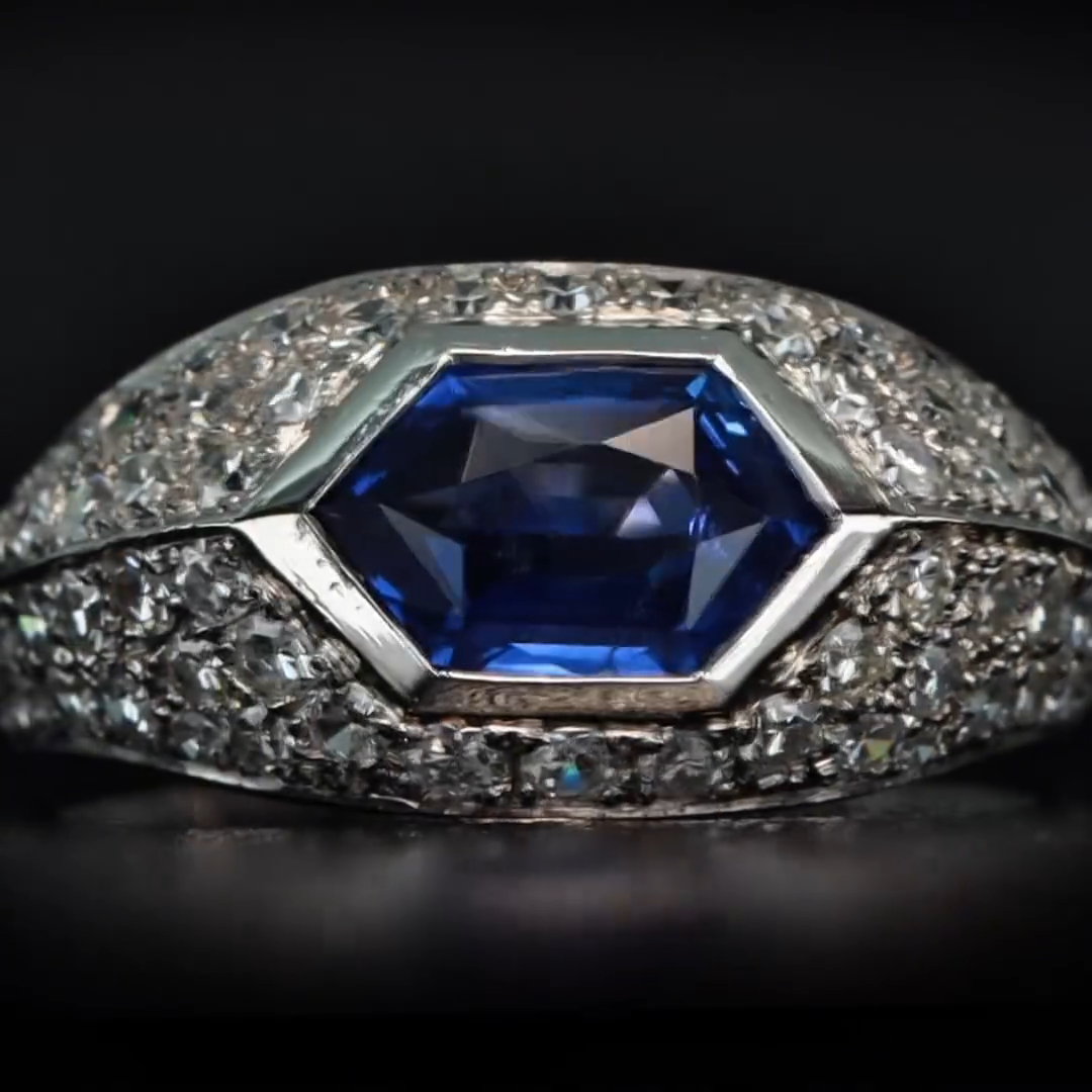 2.5ct Hexagonal Cut Sapphire Sterling Silver Handmade Ring