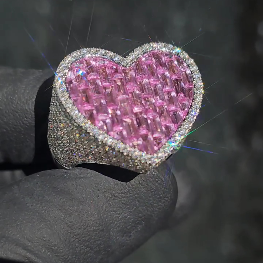 4ct Cushion-cut Pink Zircon Sterling Silver Heart-shaped Handmade Ring