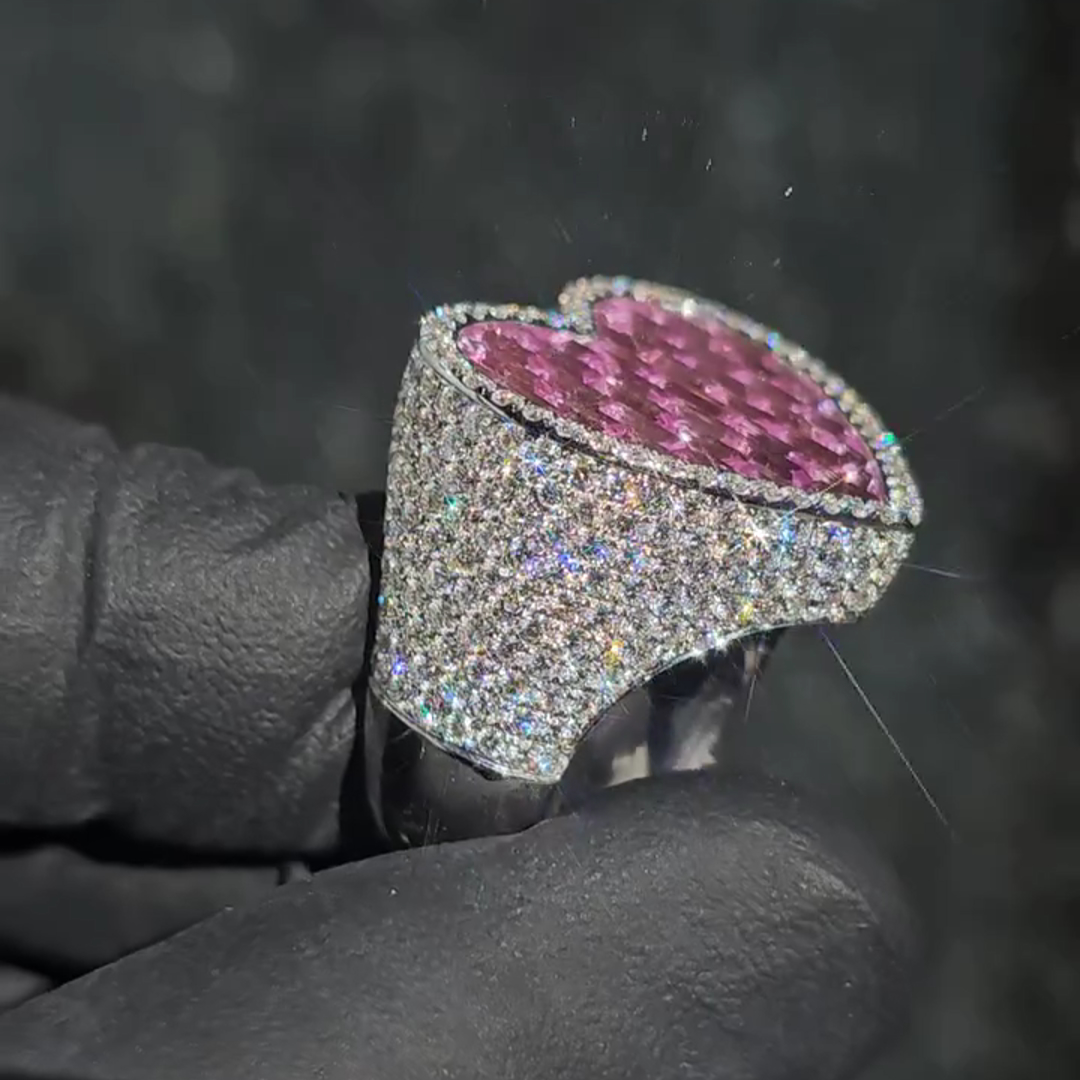 4ct Cushion-cut Pink Zircon Sterling Silver Heart-shaped Handmade Ring