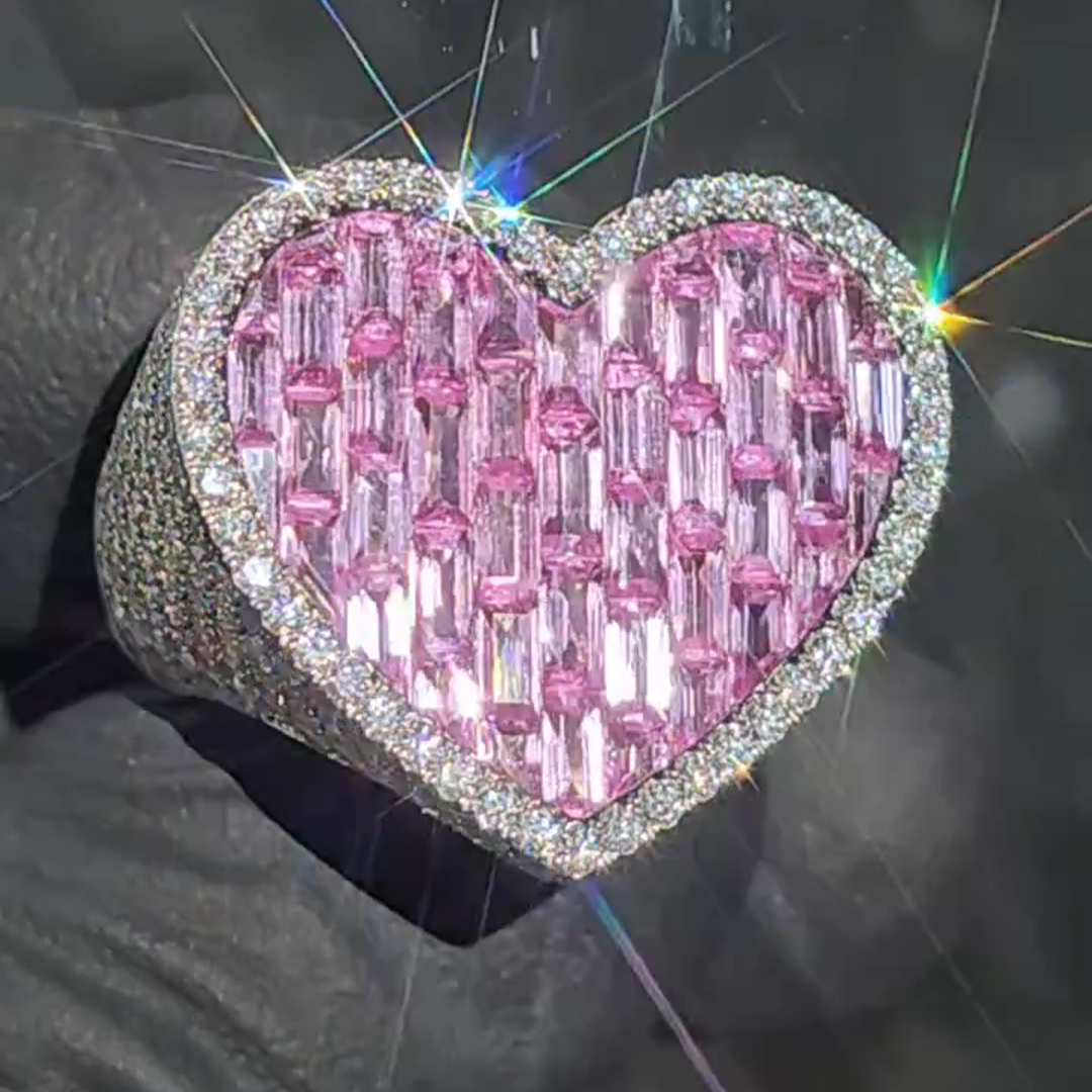 4ct Cushion-cut Pink Zircon Sterling Silver Heart-shaped Handmade Ring