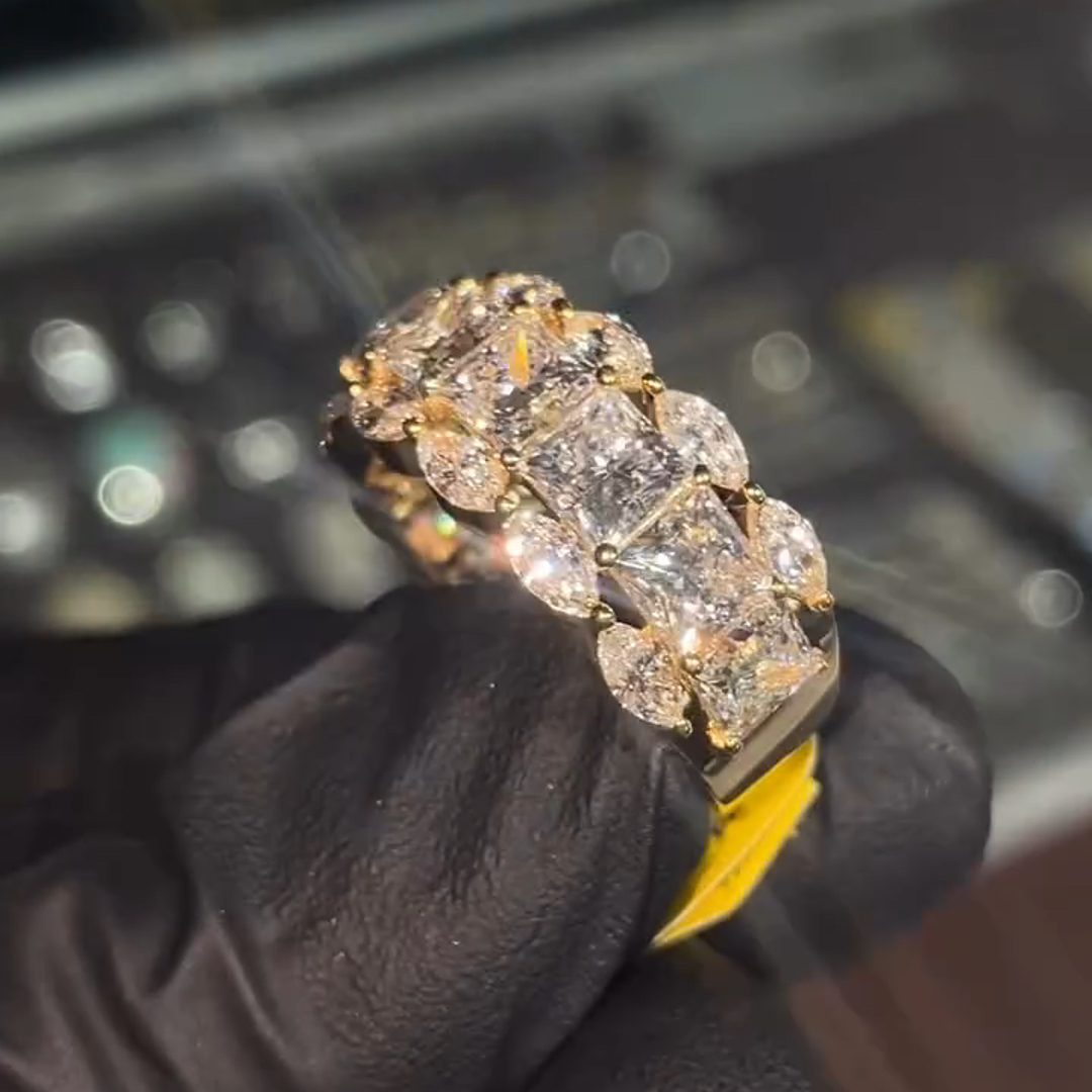 2ct Princess Cut Zircon Sterling Silver Plated Yellow Gold Handmade Ring