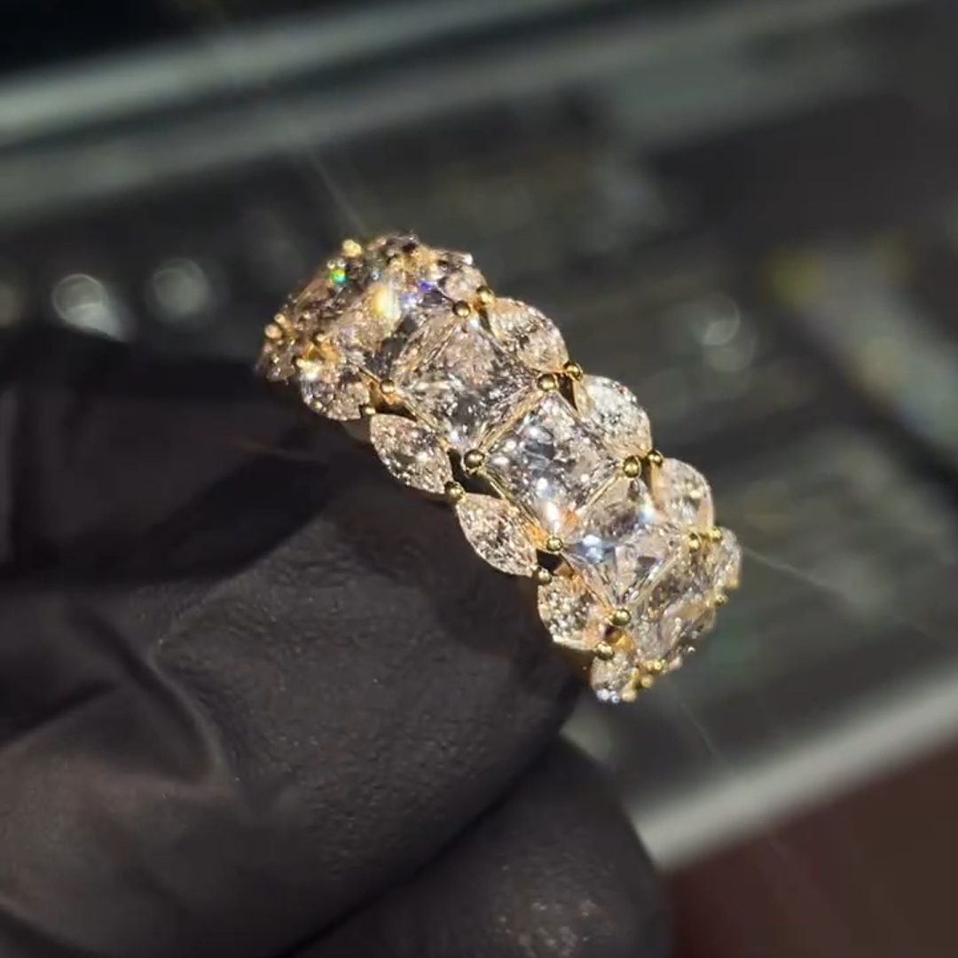 2ct Princess Cut Zircon Sterling Silver Plated Yellow Gold Handmade Ring