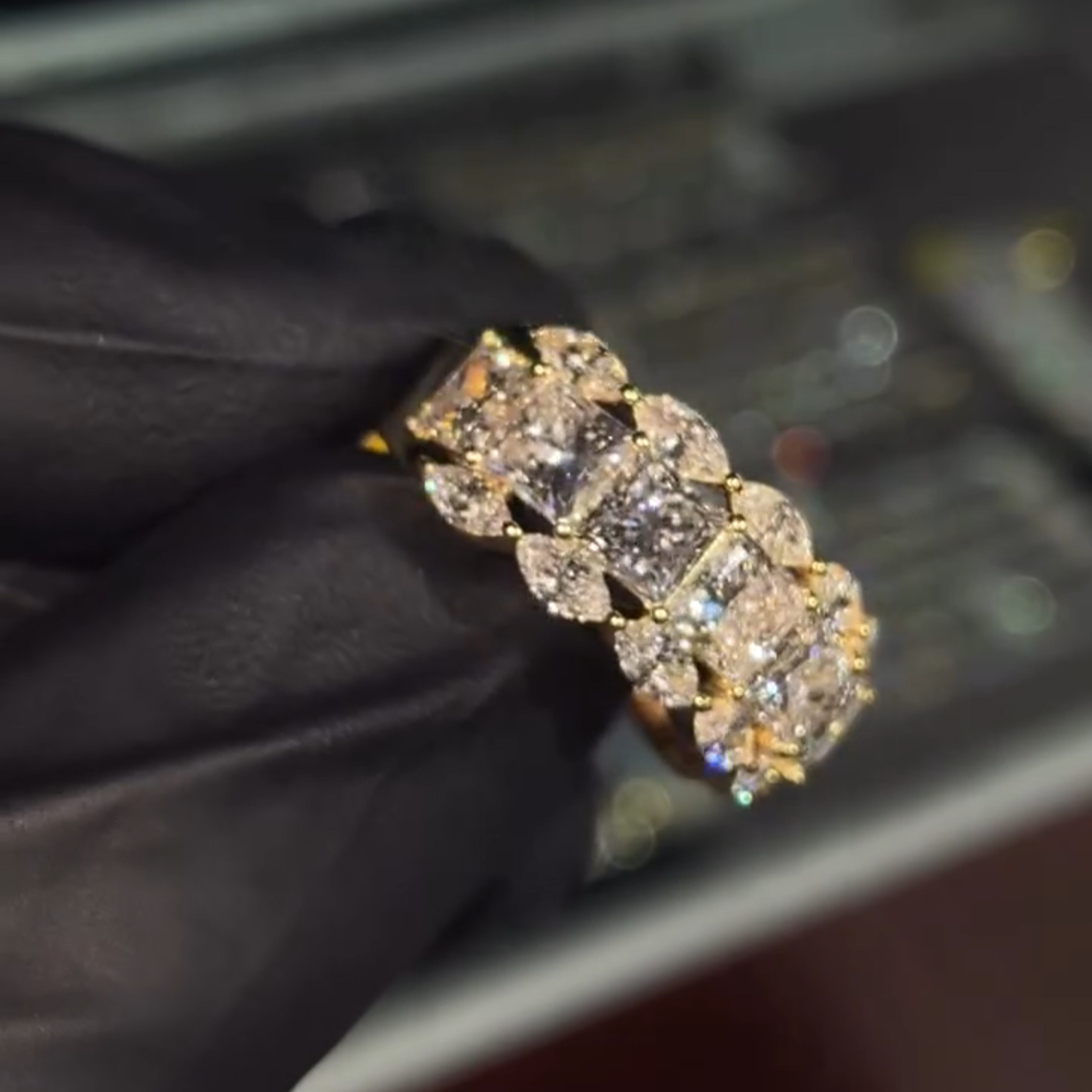 2ct Princess Cut Zircon Sterling Silver Plated Yellow Gold Handmade Ring