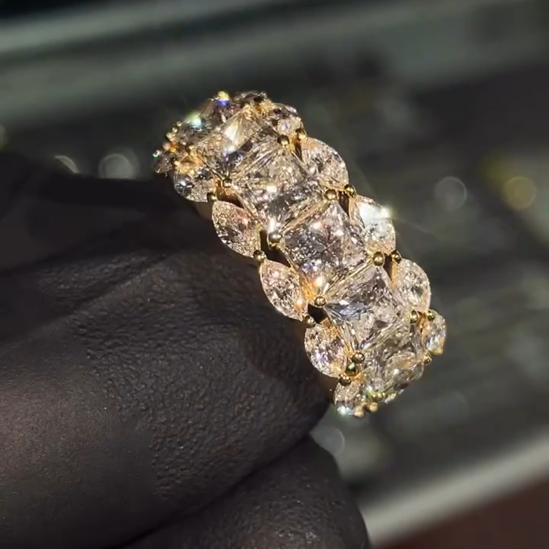 2ct Princess Cut Zircon Sterling Silver Plated Yellow Gold Handmade Ring