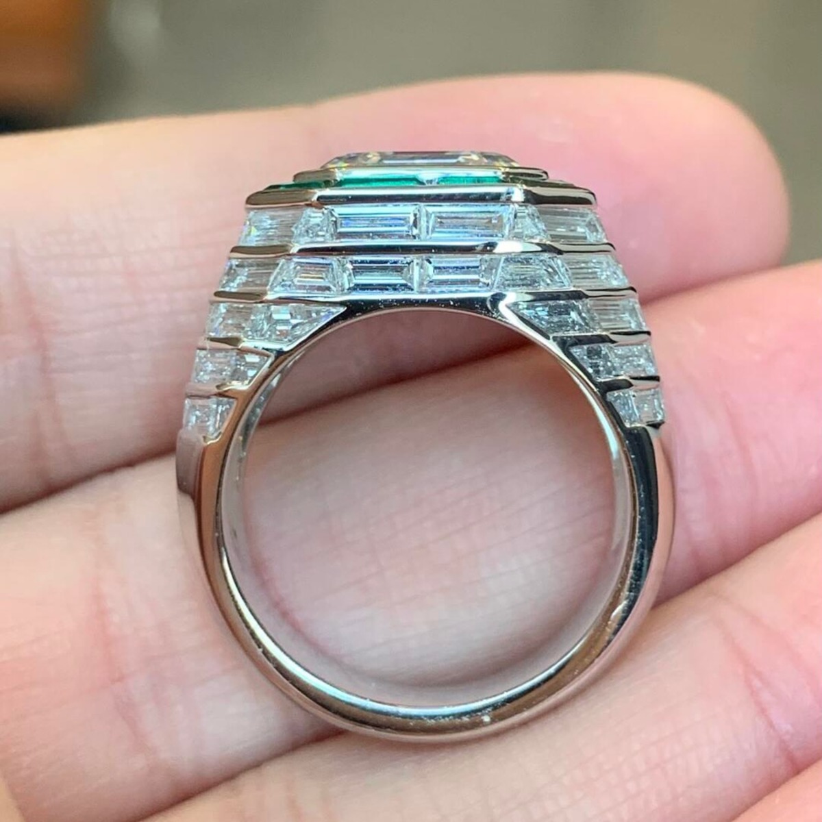 5ct Cushion-cut Zircon And Emerald Sterling Silver Handmade Ring