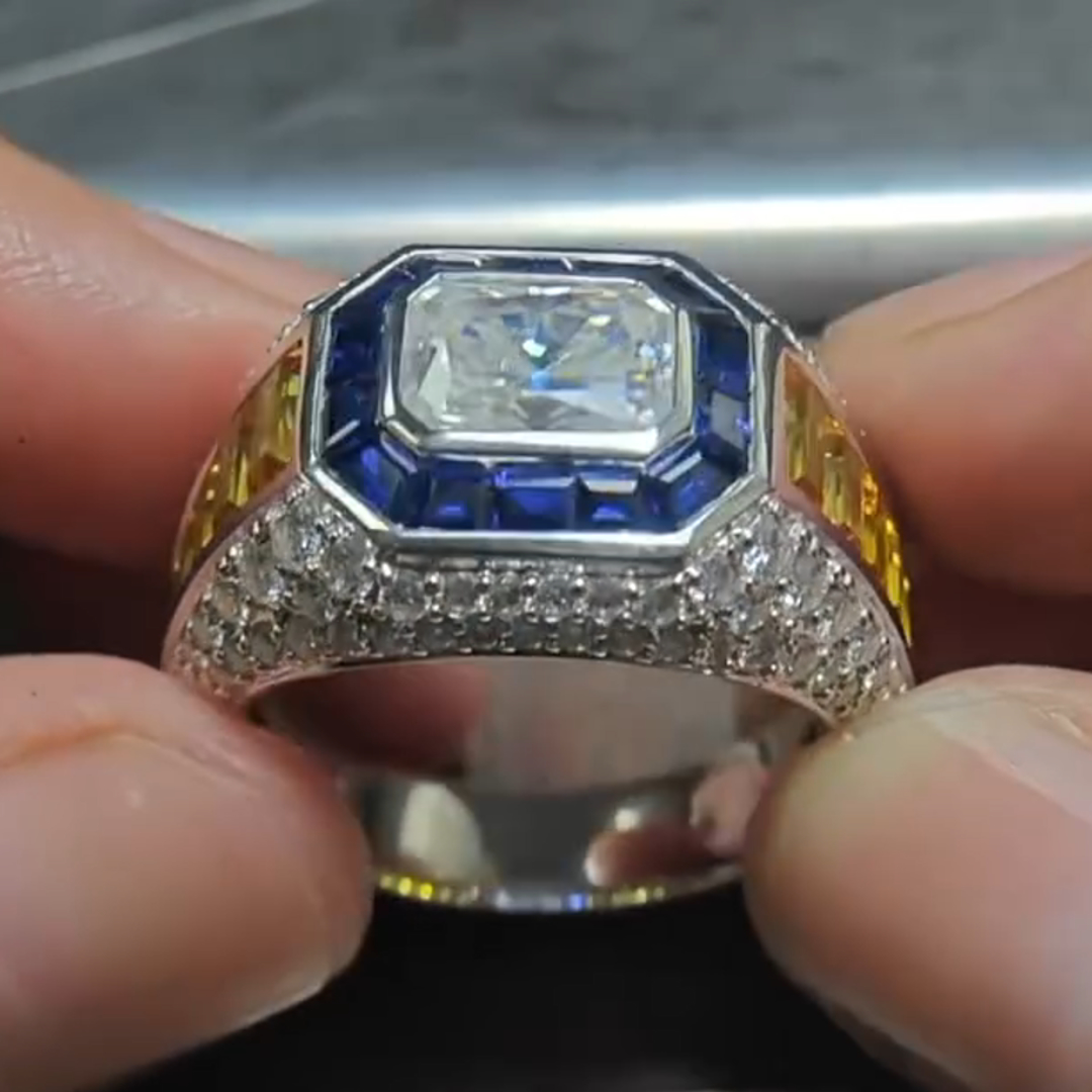 5ct Princess-cut Zircon And Sapphire Handmade Sterling Silver Ring