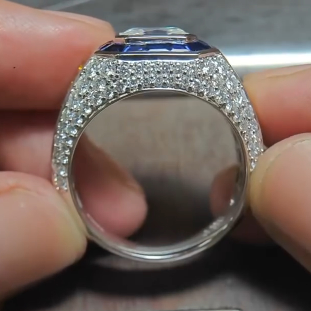 5ct Princess-cut Zircon And Sapphire Handmade Sterling Silver Ring